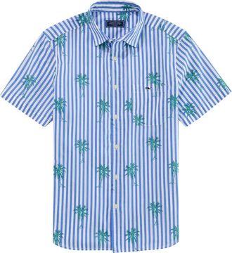 Vineyard Vines Under the Palms Stripe Cotton Button-Up Shirt in Breaker Blue at Nordstrom, Size Xx-Large