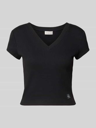 Calvin Klein Jeans T-Shirt mit Label-Detail in Black, Gr&ouml;&szlig;e L