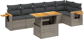 vidaXL Vidaxl - Set De Sof&aacute;s De Jard&iacute;n 7 Piezas Con Cojines Rat&aacute;n Pe Gris