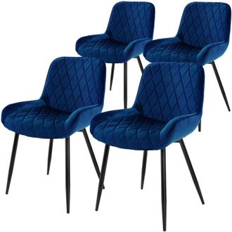 ML Design Ml-design - Set 4x Sillas De Comedor Azul Moderno 81 Cm Asiento Tapizado De Terciopelo Transpirable Y Suave Con Patas De Metal Sill&oacute;n Con Respaldo Erg