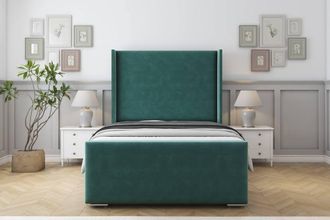 Sloomy Devonshire Plush Bed Frame With 50 Upholstered Wingback Headboard in Emerald | Size: Super King