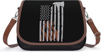 Generic Firefighter Flag U.S. Crossbody Bags for Women Fashion Leather Shoulder Handbags With Adjustable Strap