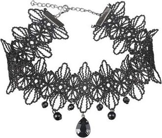 Generic Women Choker Necklaces Gothic Black Hallow Lace Pendant Necklace Adjustable Tattoo Choker