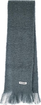 Jil Sander Grey Fuzzy Texture Fringed Scarf