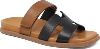Django & Juliette Womens Nodette Slide Sandal In Black-Tan Leather