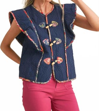 Merci Quilted Toggle Detailed Vest In Navy