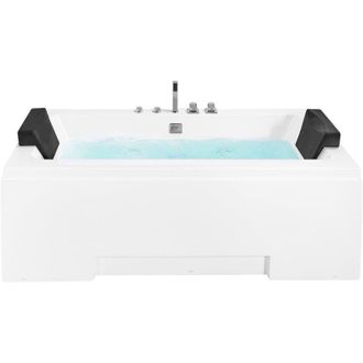 Beliani Ba&ntilde;era De Hidromasaje De Acr&iacute;lico Sanitario Blanco Y Vidrio Rectangular Doble 157 X 85 Cm Con Reposacabezas Dise&ntilde;o Moderno Galley