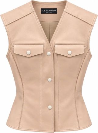 Dolce & Gabbana Gilet in pelle di toro - - Jackets - Donna - Beige - S