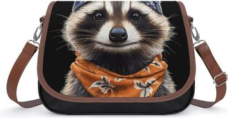 Generic Cute Racoon with Bandana Headband Womens Crossbody Bag Fashion Shoulder Handbags Message Tote Bag with Adjustable Strap