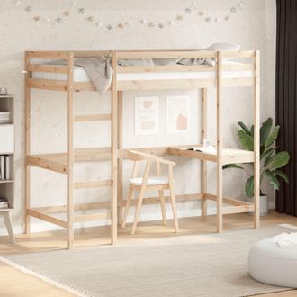 vidaXL Cama Alta Con Escritorio Madera Maciza De Pino 100x200 Cm Vidaxl