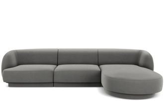 BLOOMINGLOFT 4-Sitzer Design Ecksofa Miley - mit Samtbezug Grau