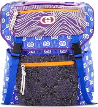 Gucci Panelled Double Buckle GG Jacquard Nylon and Rubber Large backpack - Blauw