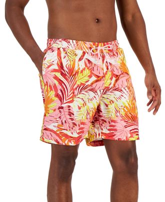 Club Room Mens Tropical Leaves Swim Trunks