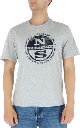 North Sails Wit Print T-shirt Korte Mouwen Ronde Hals - Heren - T-shirts - Grijs - XL - Katoen - Tops