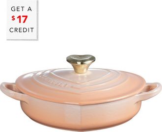 LE CREUSET Shallow Peche Heart Cocotte With Light Gold Knob With $17 Credit