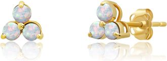 MAX + STONE 14k White or Yellow Gold Small Gemstone Trio Round Stud Earrings