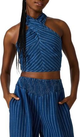 Steve Madden Winnie Stripe Cotton & Linen Crop Top in Mixed Indigo at Nordstrom, Size X-Large