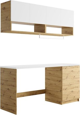 Vente-Unique Muebles para el cuarto de la lavadora con encimera - 182 cm de ancho - blanco y natural claro - NATAJI