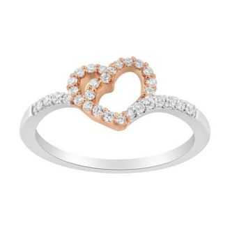 House of Brilliance 10K Rose Gold over Silver 1/5 Cttw Diamond Two Tone Open Promise Ring in White Gold Over Silver at Nordstrom, Size 7.5
