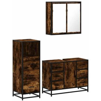 vidaXL Vidaxl - Set De Muebles Ba&ntilde;o 3 Pzas Madera Contrachapada Roble Ahumado