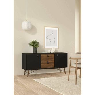 Dmora Dmora - Aparador Yseult, Buf&eacute; De Sal&oacute;n, Aparador De Sal&oacute;n, Despensa De Cocina, 150x40 H72 Cm, Negro Y Nogal