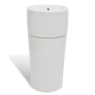 vidaXL Lavabo De Pie Redondo De Cer&aacute;mica Hueco De Grifo/desag&uuml;e Blanco Vidaxl