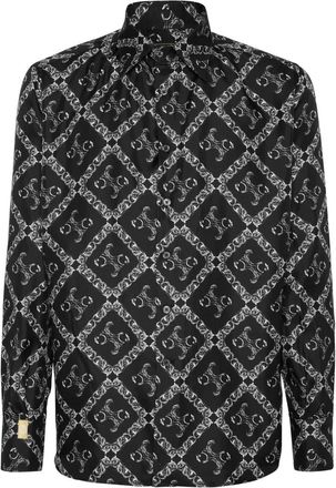 Billionaire Boys Club Overhemden, Heren, Zwart, S, Silk Gold Cut Shirt BB Monogram