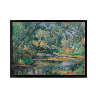 Artery8 Cezanne The Brook River Landscape Framed Canvas Wall Art Print in Blue | Size: W24 x H32