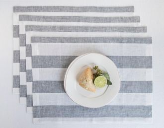 Solino Home Linen Placemats Set of 4, 14 x 19 Inch for Dining Table, Holiday and Everyday Table Decor - Cabana Stripe in Grey And White at Nordstrom