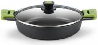 Bra Prior, Casseruola Bassa con Coperchio in Vetro e Manici in Silicone, 36 Cm, Nero