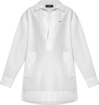 Dsquared2 V-Neck Jurk - Dames - Korte kleedjes - Wit - S - Katoen - Kleedjes