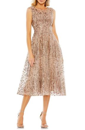 Mac Duggal Sequined Cap Sleeve Fit and Flare Dress in Bronze at Nordstrom, Size 10