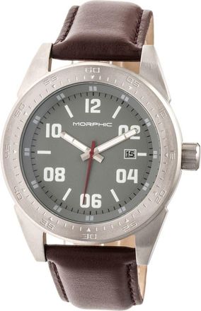 Morphic M63 Series Leather-Band Watch w/Date in Grey/brown at Nordstrom