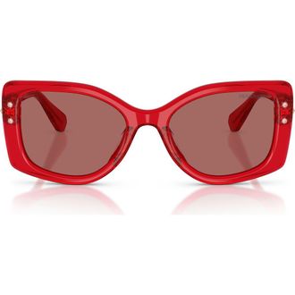 Swarovski 54mm Pillow Sunglasses in Transparent Red /Dark Violet at Nordstrom