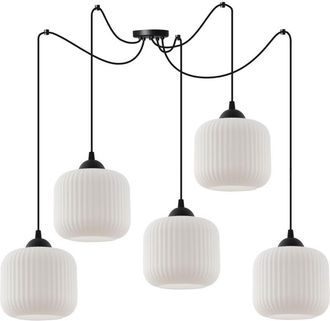 OEM L&aacute;mpara Colgante Spider Riffle Negra 5 Placas Pantalla Cilindrada Blanca E27