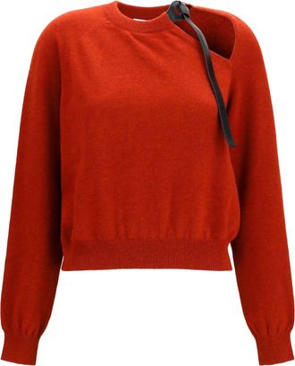 Ferragamo Womens Crewneck Sweater With Cut-Out Detail - Brick Merino Wool