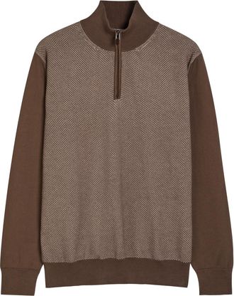 Canali Textured Half-zip Cotton Jumper - Brown - 54 (IT54 / Xxl)
