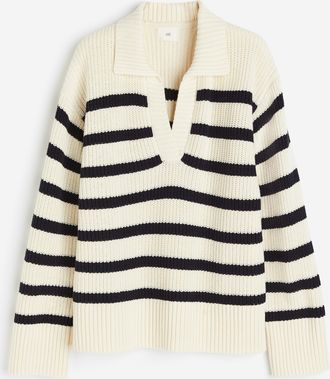 H&M Polopullover in Rippstrick - Beige