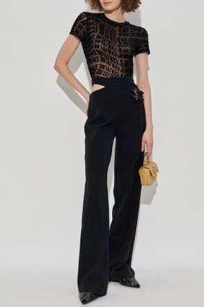 Versace Jeans Couture Trousers With A Decorative Waist Slit, Womens, Black