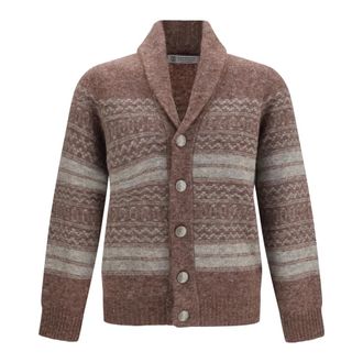 Brunello Cucinelli Vest met sjaalkraag - Heren - Truien - Bruin - Maat: L Wol