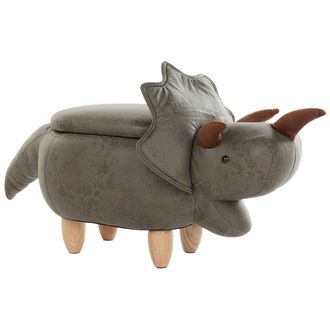 Beliani Taburete Para Ni&ntilde;os Triceratops Tapizado En Tela De Poli&eacute;ster Verde Patas De Madera Tapizadas Funci&oacute;n De Almacenamiento Triceratops