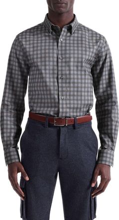 Bugatchi Karl Shaped Fit Plaid Cotton Button-Up Shirt in Walnut at Nordstrom, Size Xx-Large