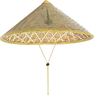 Generic Handmade Chinese Straw Hat | Traditional Chinese Woven Straw Cap with Adjustable Rope | Woven Conical Rice Farmer Costume Accessory for Fishing, Garde