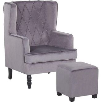 Beliani Beliani - Classic Armchair with Footstool Velvet Fabric Wooden Legs Grey Sandset