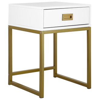 Beliani Beliani - Mesita De Noche Blanca Con Caj&oacute;n De Almacenamiento Con Base De Metal Dorado Y Mesita De Noche Glamour