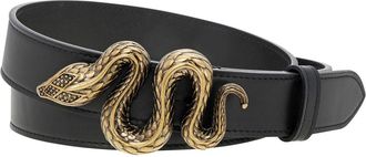 Roberto Cavalli Gange Serpente Black Leather Belt, Size 105 cm