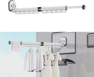 OEM Tendedero De Ropa Retr&aacute;ctil De Pared Con Ventosa, Plegable, Con Ganchos Y Toallero, Para Balc&oacute;n, Lavadero, Ba&ntilde;o, Dormitorio, Color Blanco Lechoso