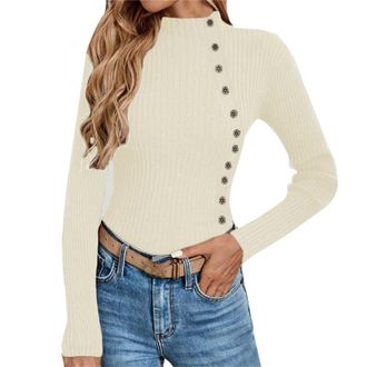 Generic Womens Jumpers Ladies Mock Turtle Neck Slim Fitted Long Sleeve Turtle Neck Ribbed Knit Tops Casual Warm Plain Knitwear (Z02-Beige, XL)