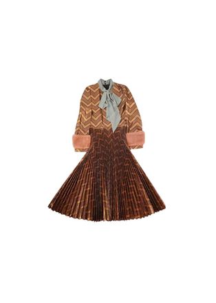 Gucci Bronze metallic lame pussy-bow dress Size S