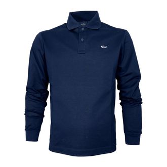 Paul & Shark Tops, Heren, Blauw, M, Katoen, Polo shirt met lange mouwen van katoen